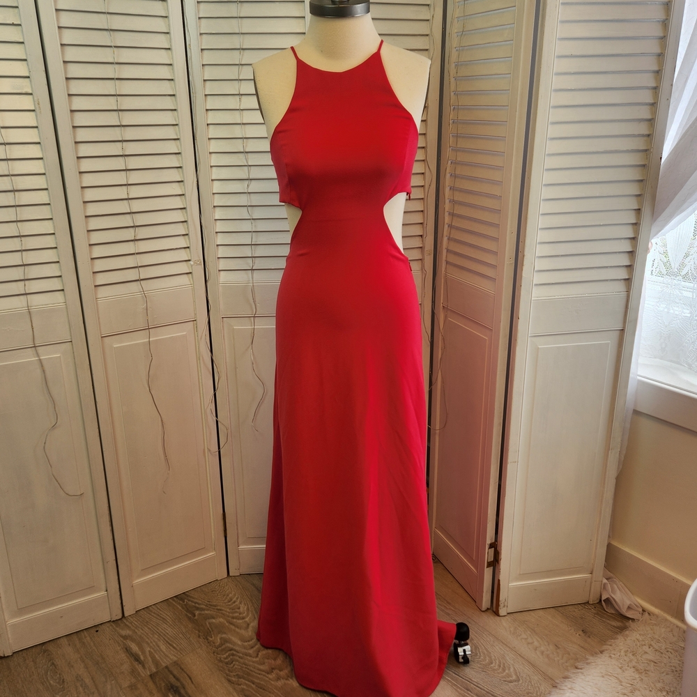 Halston Heritage Vibrant Red Backless Dress